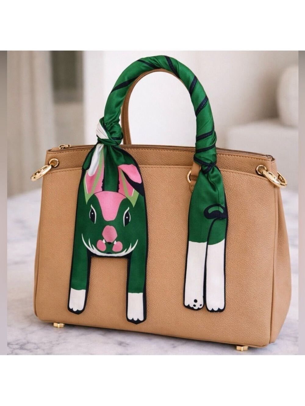 GREEN PINK BUNNY RABBIT SCARF BANDEAU HAIR BAG TIE NOVELTY SCARF 46” CUTE